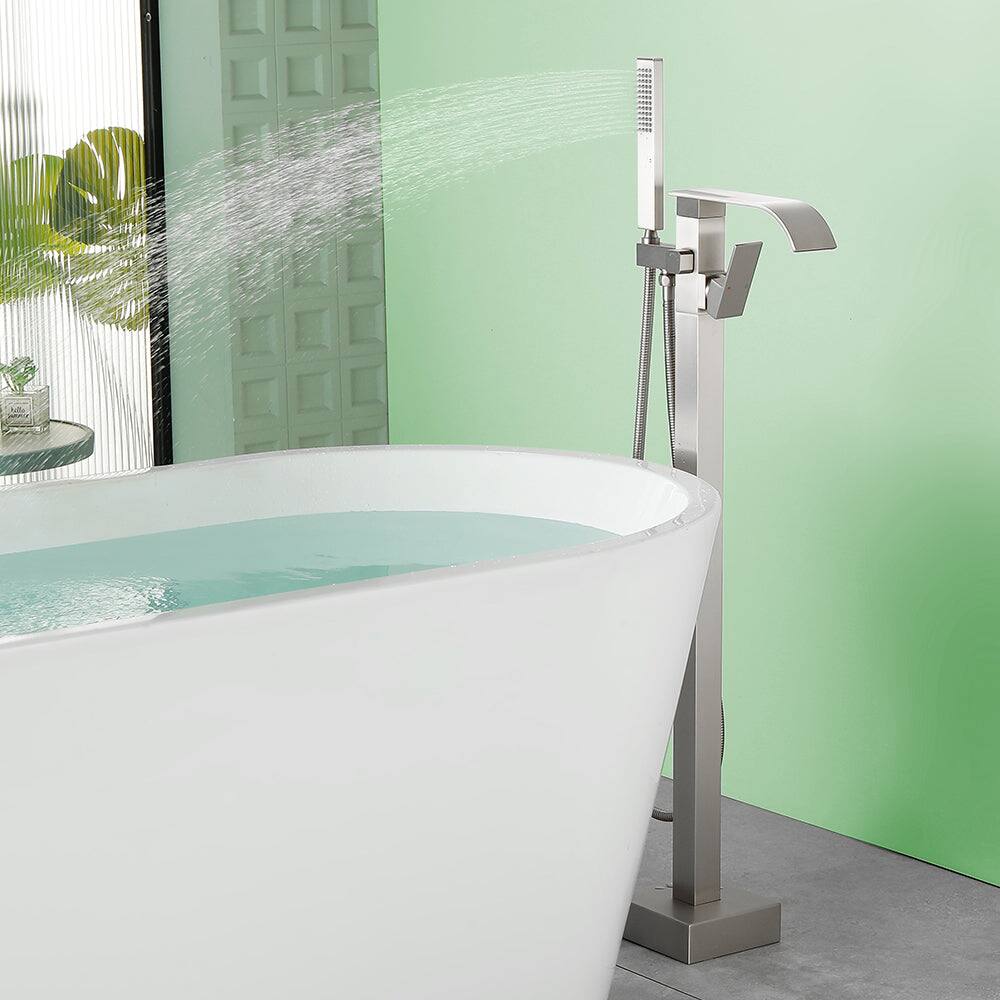 Alt View 3. Boyel Living - Brushed Bathtub Faucet Dual Function 360 Degrees Rotatable 1.5m SUS304 Hose Independent Handles - Brushed Nickel.