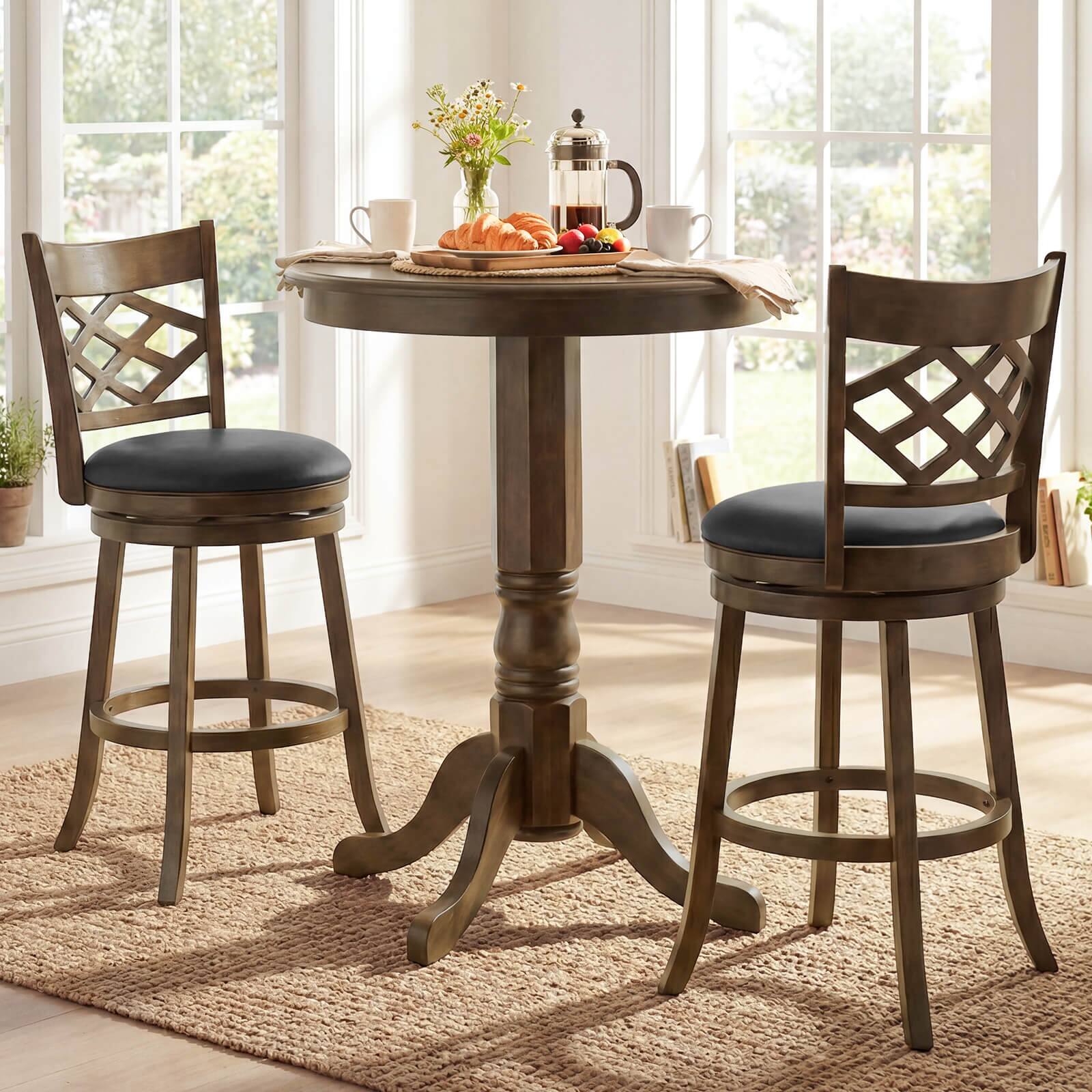 Alt View 3. Costway - Costway 31" Bar Height Stools Set of 4 with Rubber Wood Frame, Upholstered Seat & Footrest - Brown.