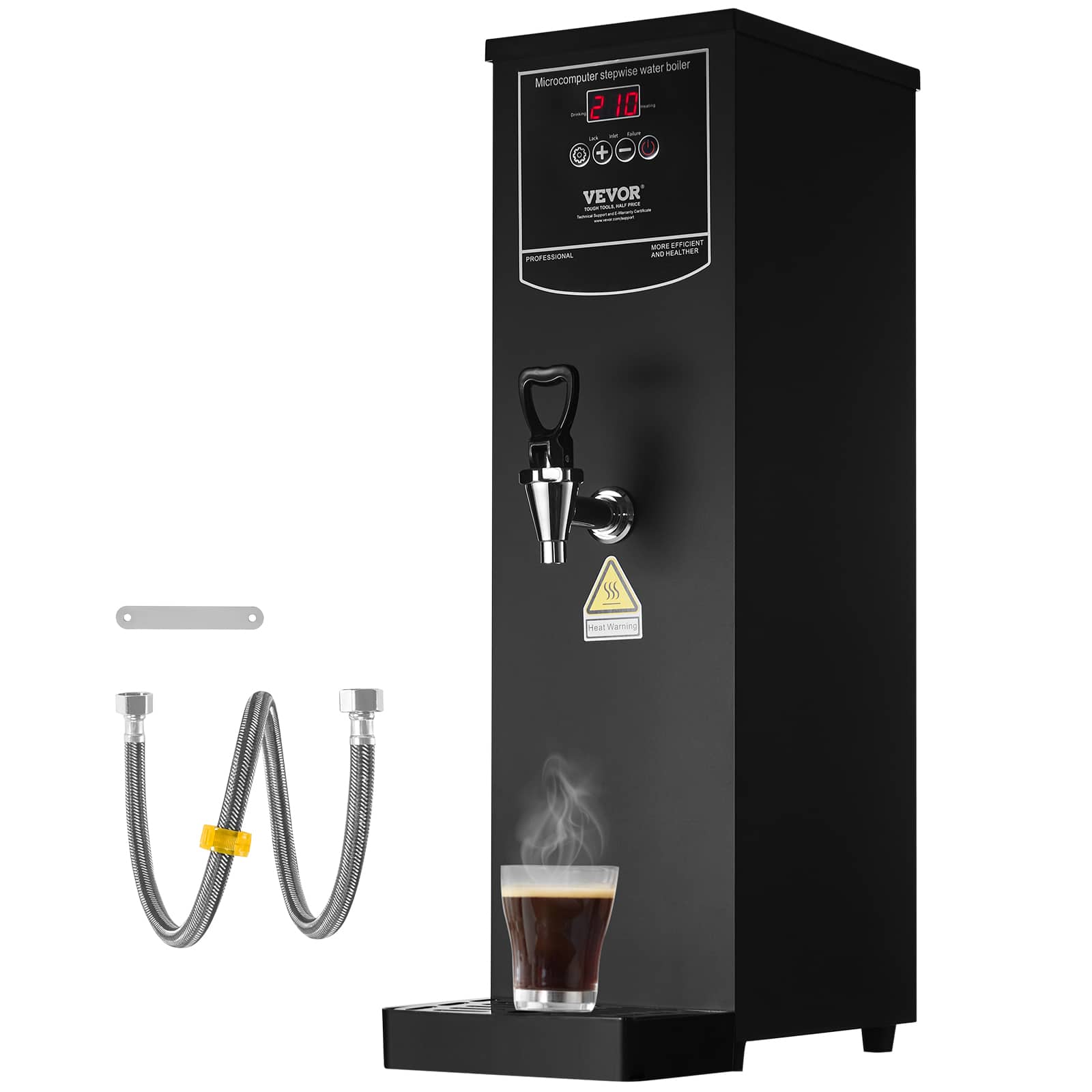 VEVOR - Commercial Water Boiler, Electric Hot Water Dispenser with 316 Stainless Steel Heating Tube, 1500W Step-by-step - Black