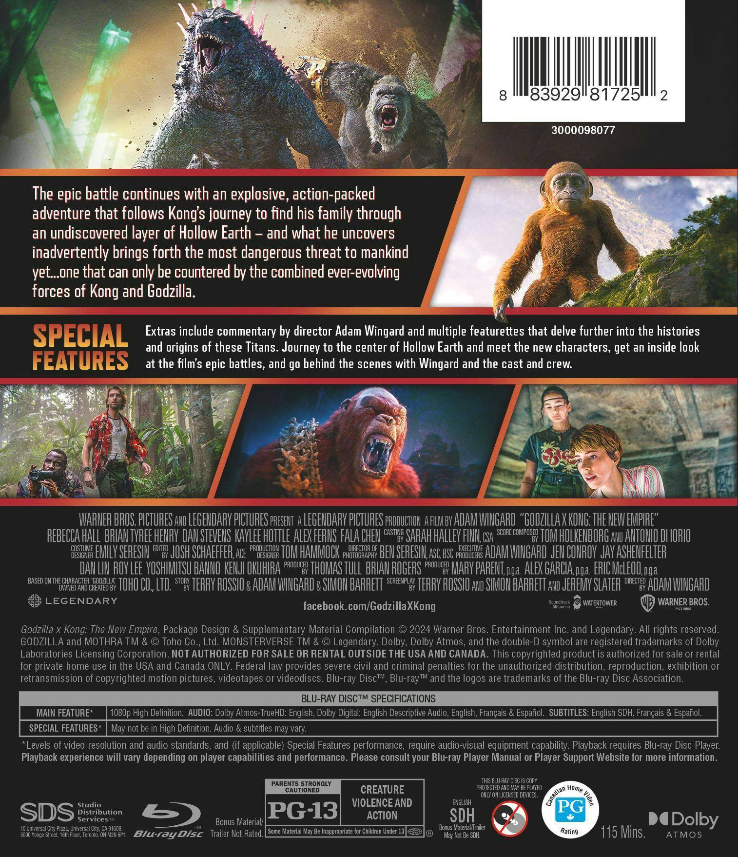 Back. Godzilla x Kong: The New Empire [Blu-ray].