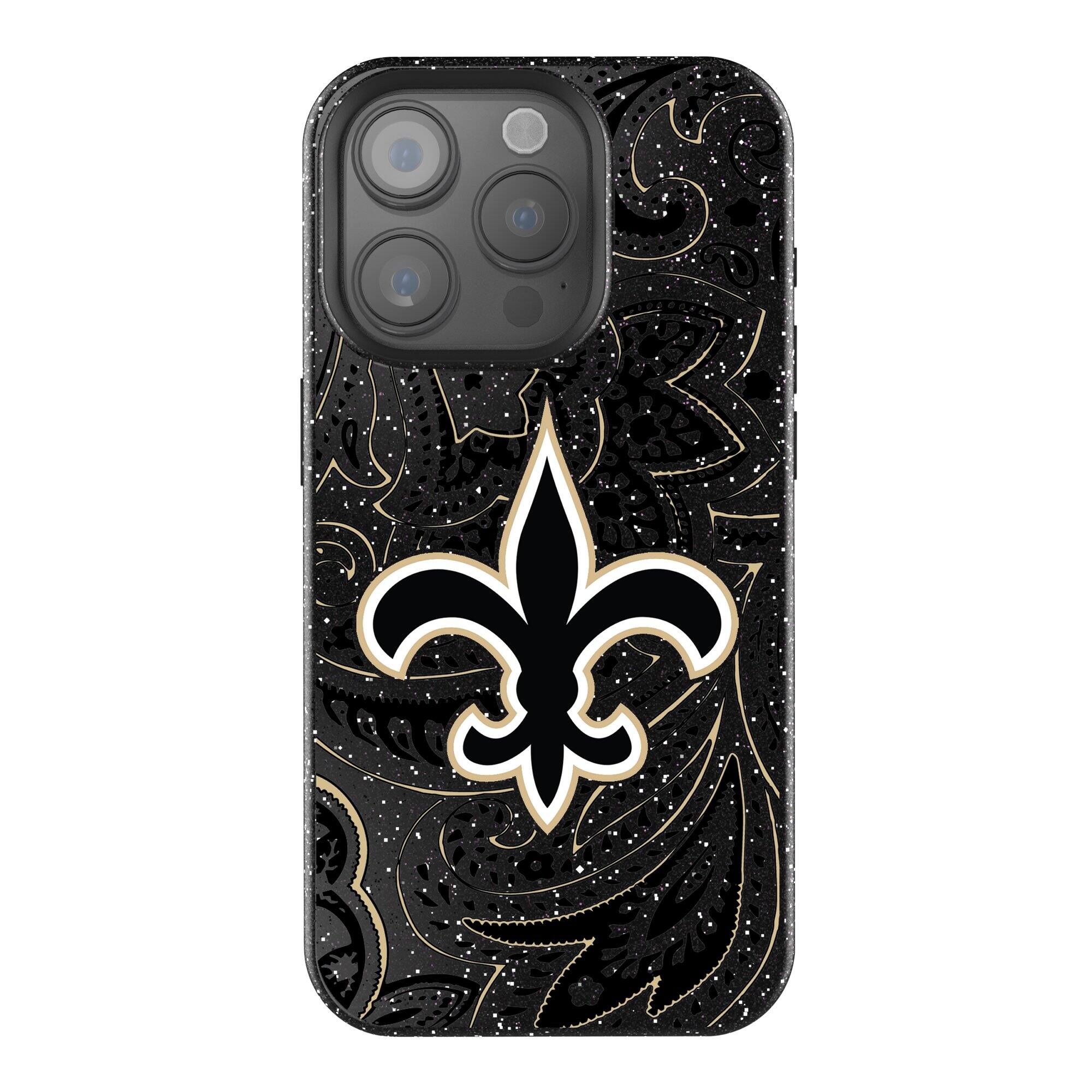 Keyscaper - NFL - New Orleans Saints Paisley Bling iPhone Case - 14 - Black