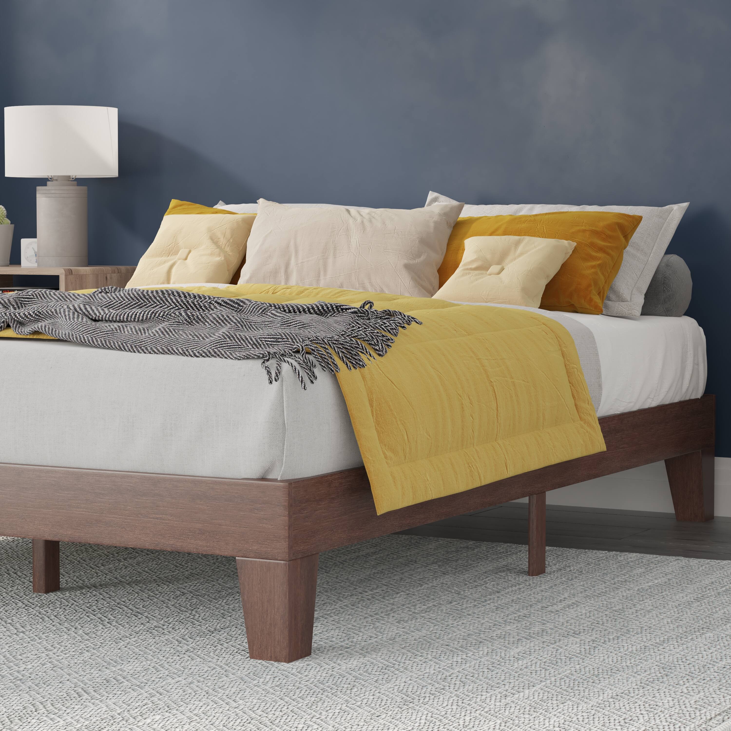 Alt View 16. Alamont Home - Evelyn Solid Wood Platform Bed with Wooden Support Slats, No Box Spring Required - Walnut.