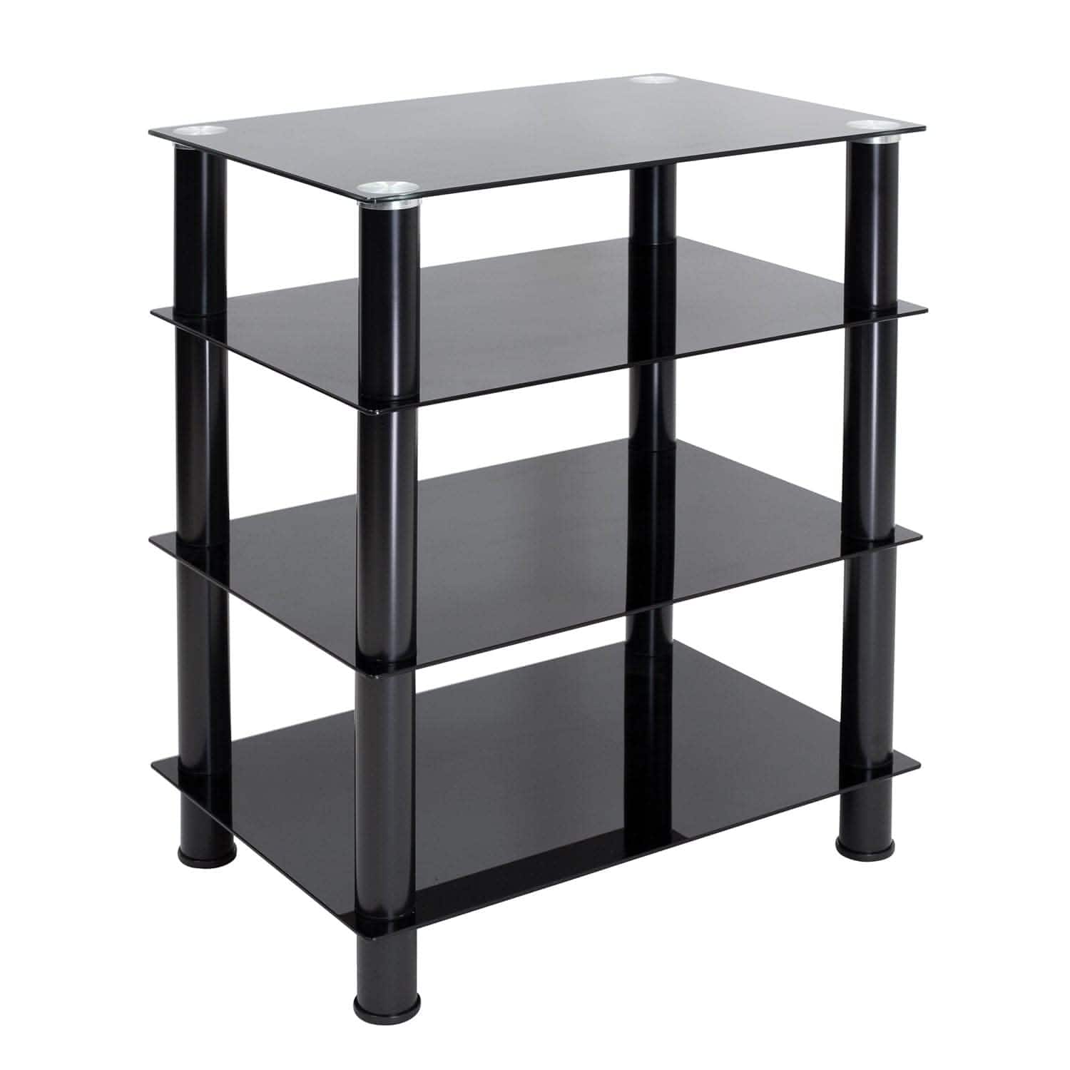 Front. Mount-It! - Four‑Tiered Glass A/V Media Stand with Tempered Shelves & High Load Capacity for Component Storage, Black - Black.