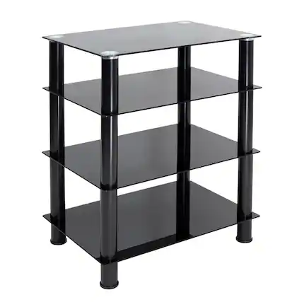 Front. Mount-It! - Four‑Tiered Glass A/V Media Stand with Tempered Shelves & High Load Capacity for Component Storage, Black - Black.