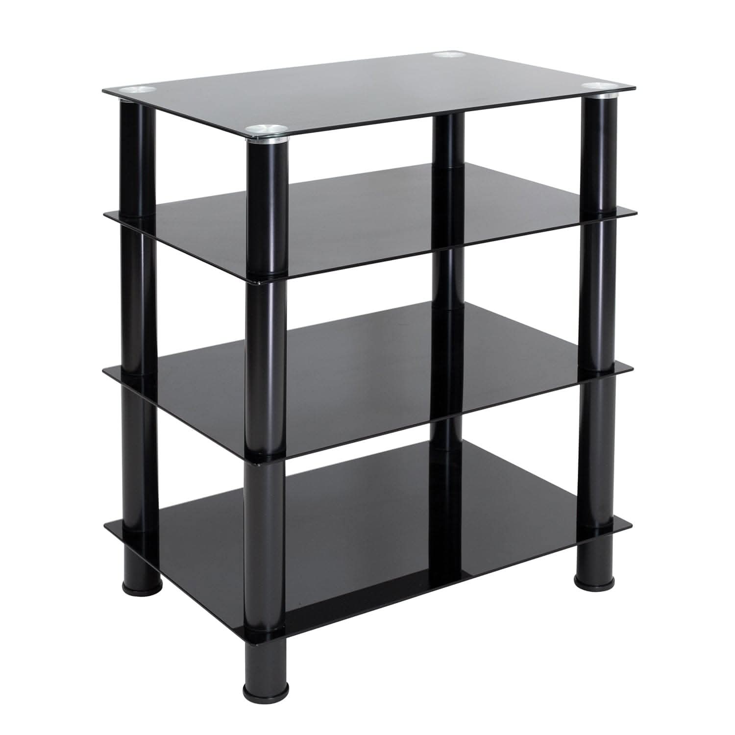 Front. Mount-It! - Four‑Tiered Glass A/V Media Stand with Tempered Shelves & High Load Capacity for Component Storage, Black - Black.