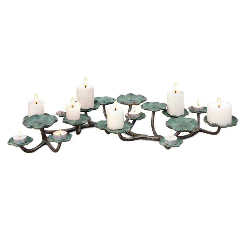 Front. SPI Home - Aluminum 18 Candle Blossom Candelabra Pillar Votive Tea Light - Silver.