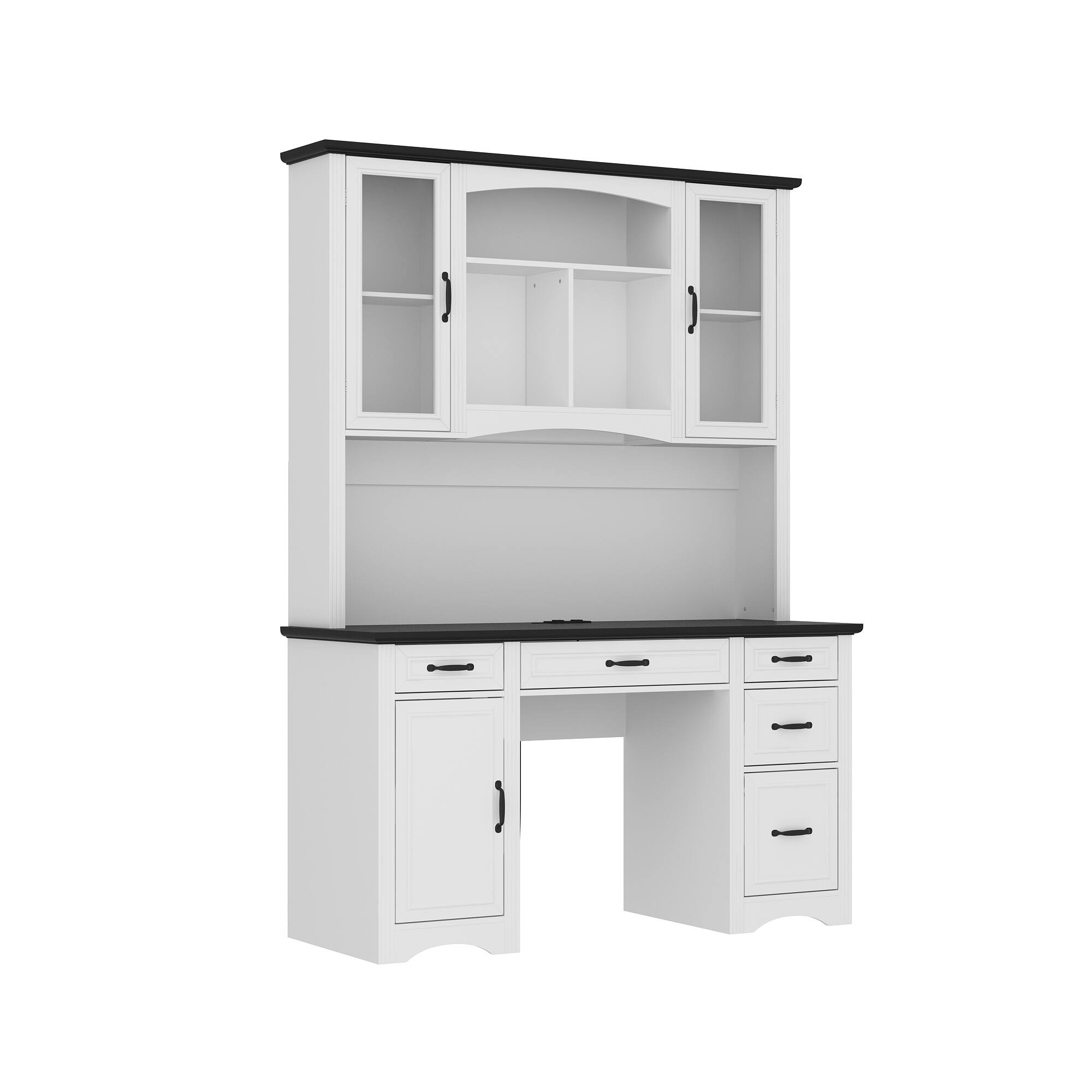 Angle. Famapy - Famapy Computer Desk with Hutch: Built - in Cable Management & Ample Storage - White.