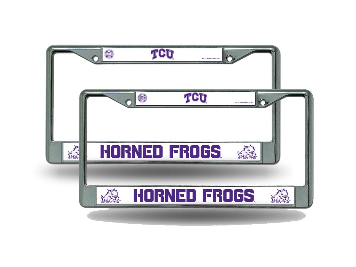 Texas Christian University TCU Horned Frogs Chrome Metal License Plate Frame - Set of 2 Frames