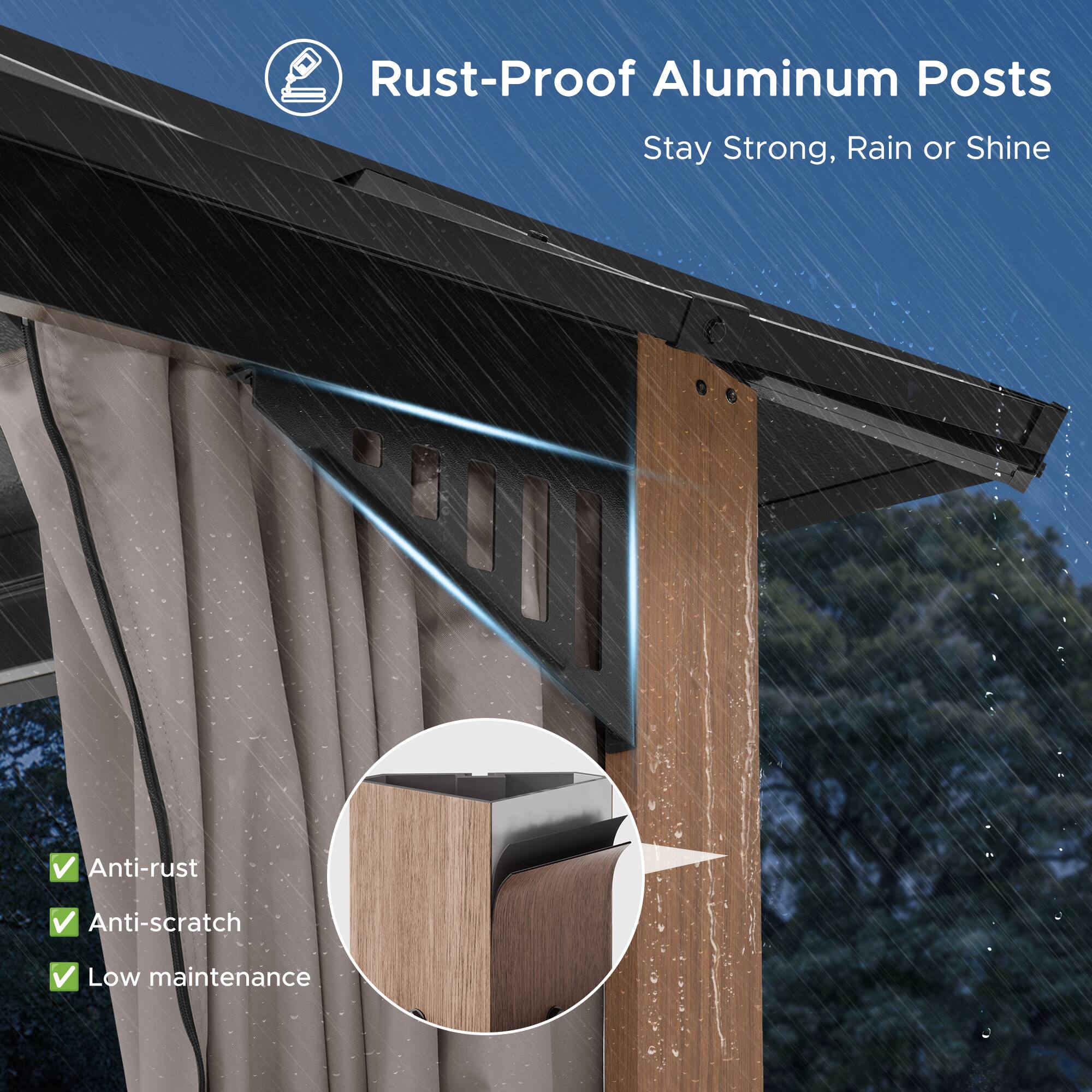 Rust-Proof Aluminum Posts Stay Strong, Rain or Shine

- Anti-rust
- Anti-scratch
- Low maintenance