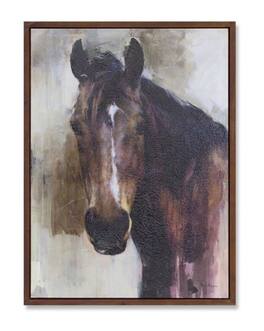BreeBe - Wood Framed Horse Canvas Painting 31.5"H - Brown, White, Beige
