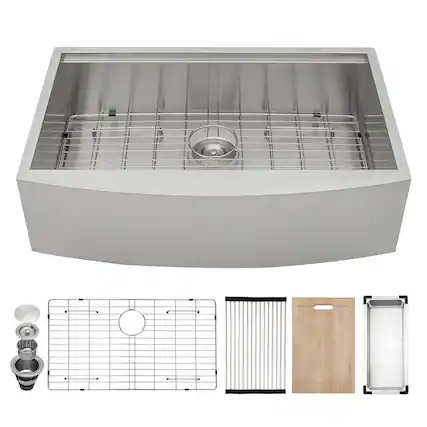 Front. Lordear - 33"x 21" x 9" Inch Apron Front Workstation Kitchen Sink Stainless Steel 16 gauge Sink - Stainless steel.