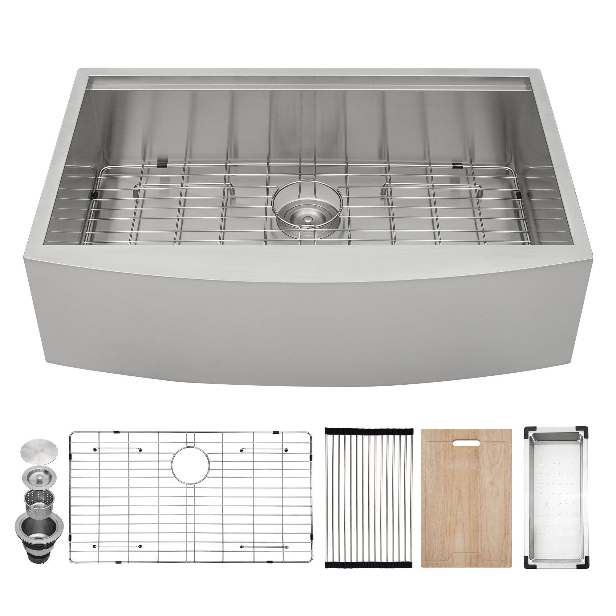 Front. Lordear - 33"x 21" x 9" Inch Apron Front Workstation Kitchen Sink Stainless Steel 16 gauge Sink - Stainless steel.