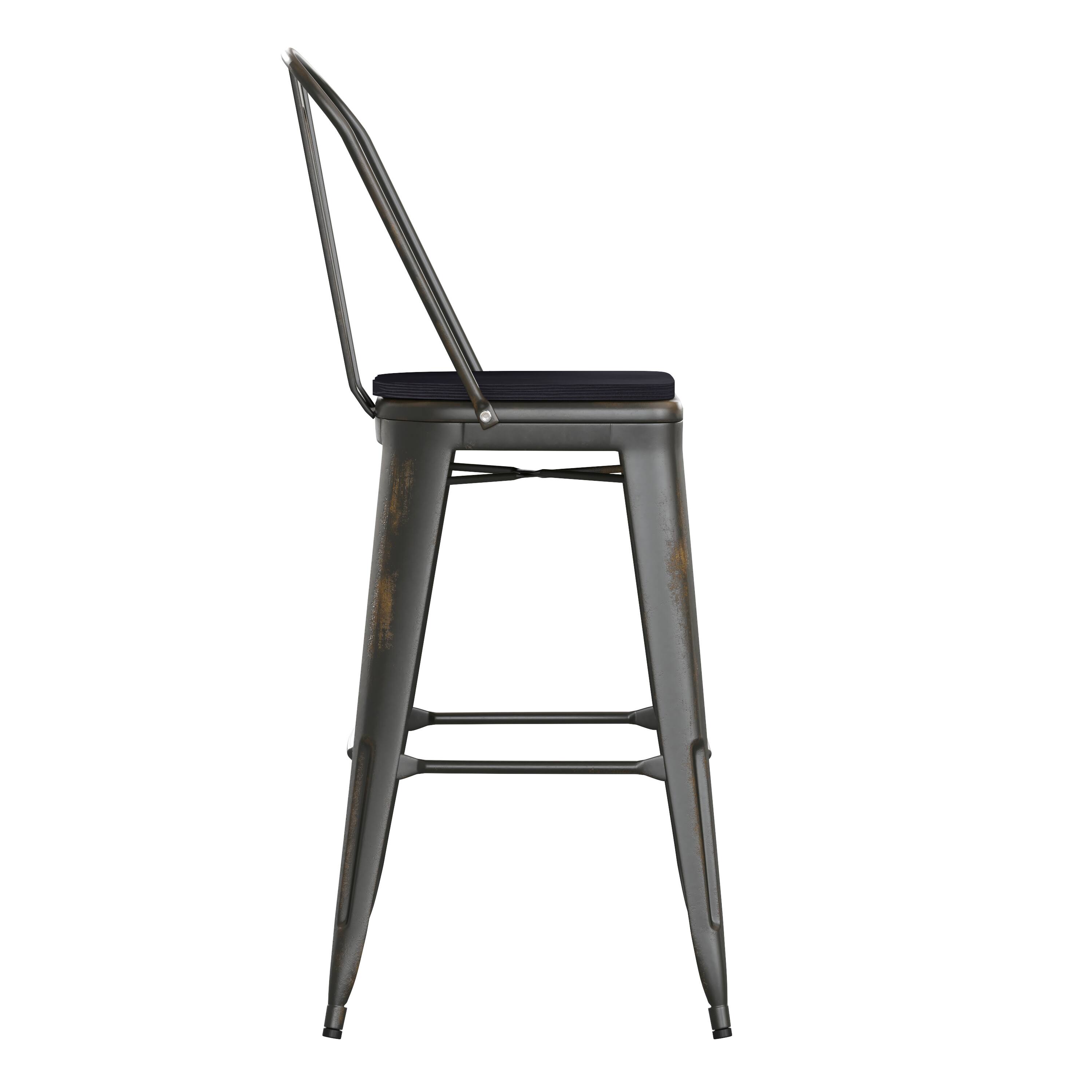 Alt View 9. Emma + Oliver - Nova Distressed Metal Stools with Backs and Polystyrene Seats for Indoor/Outdoor Use - Black Seat/Copper Frame.