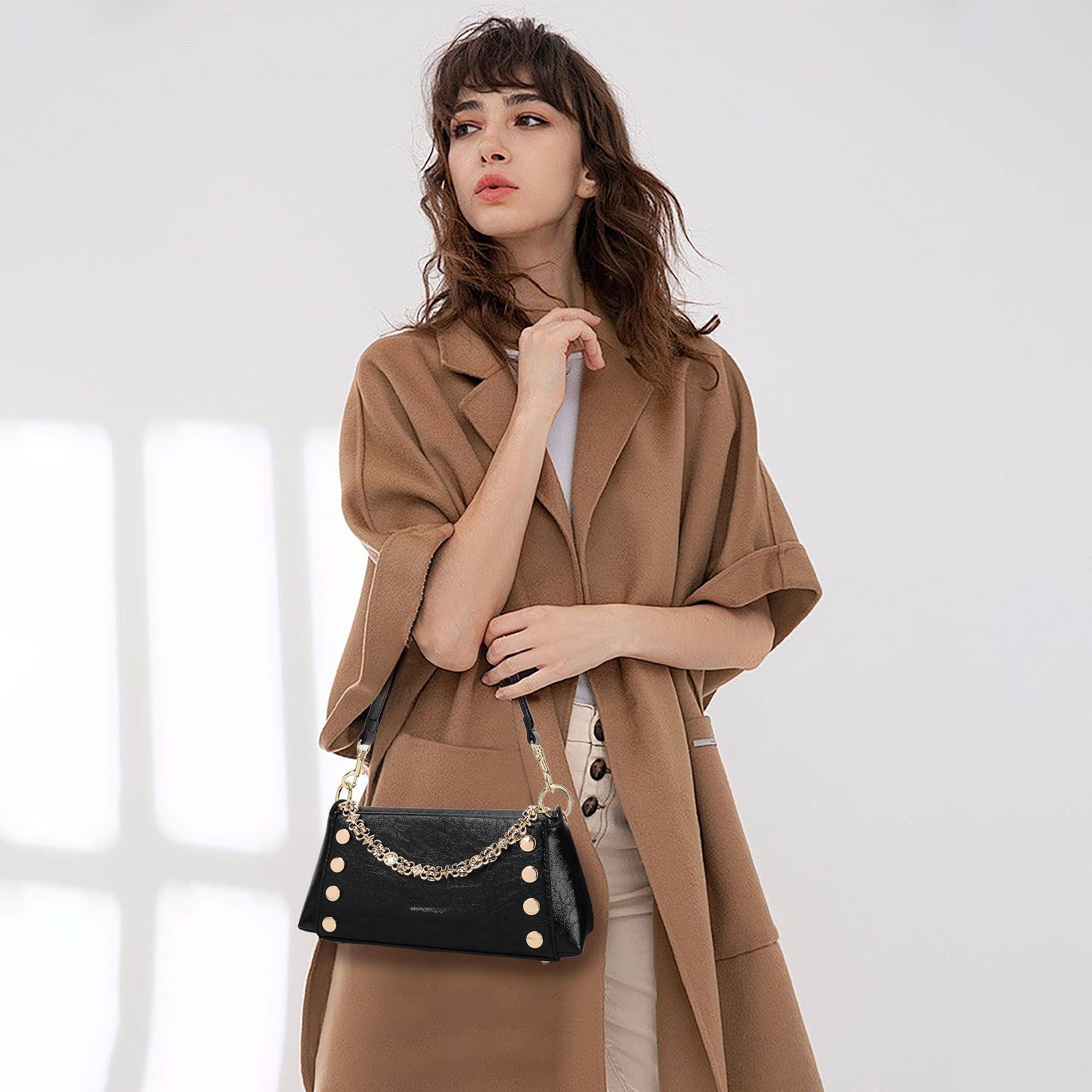 Alt View 5. Live At Space - Shoulder Bags For Women Vegan Leather & Tweed Small Hobo Purses And Tote Handbags Studded Trendy Underarm Purse - Black.