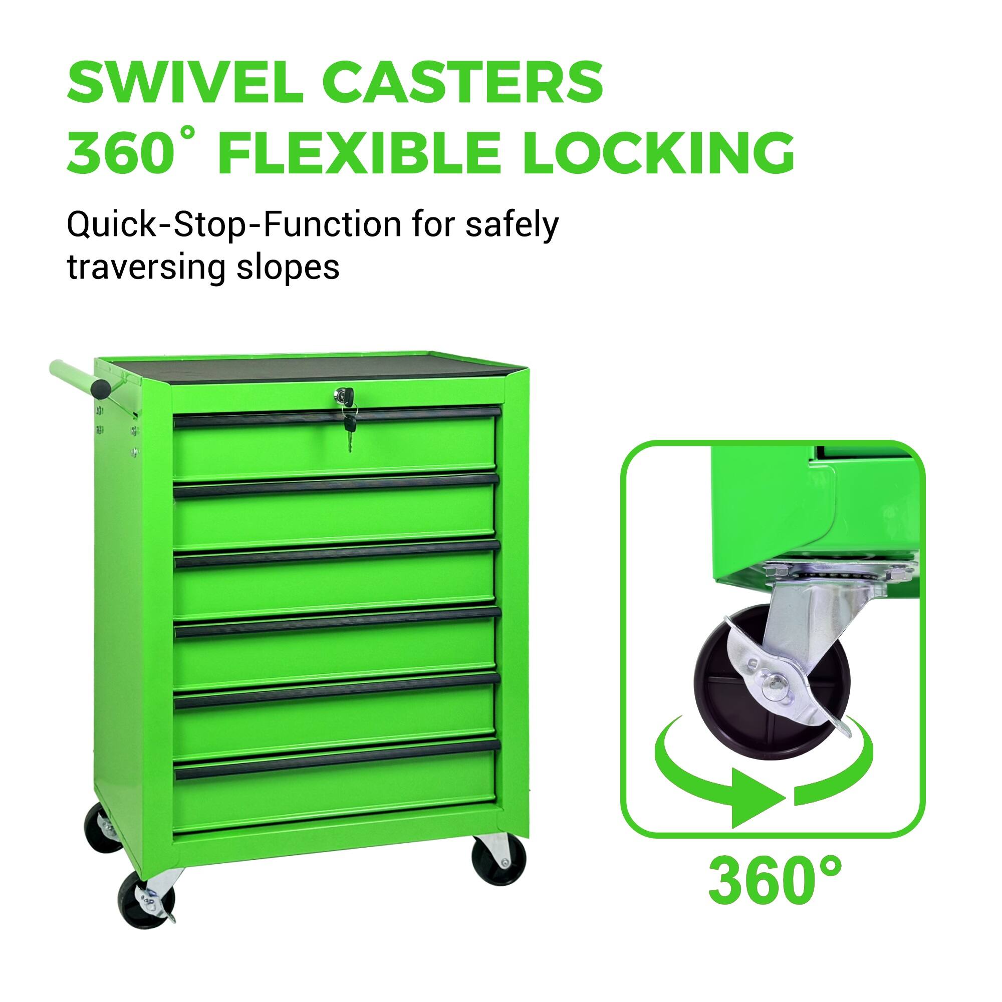 SWIVEL CASTERS 360° FLEXIBLE LOCKING  
Quick-Stop-Function for safely traversing slopes