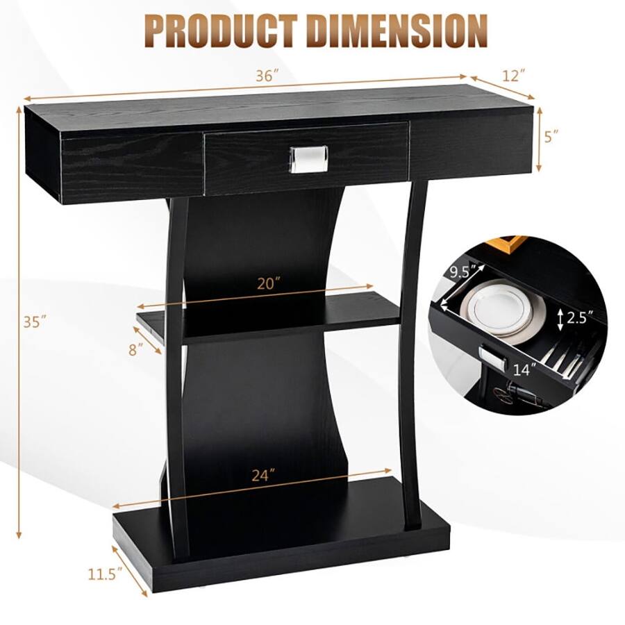 Kadyn Console Table with Drawer and 2 Tier Shelves for Entryway Living ...