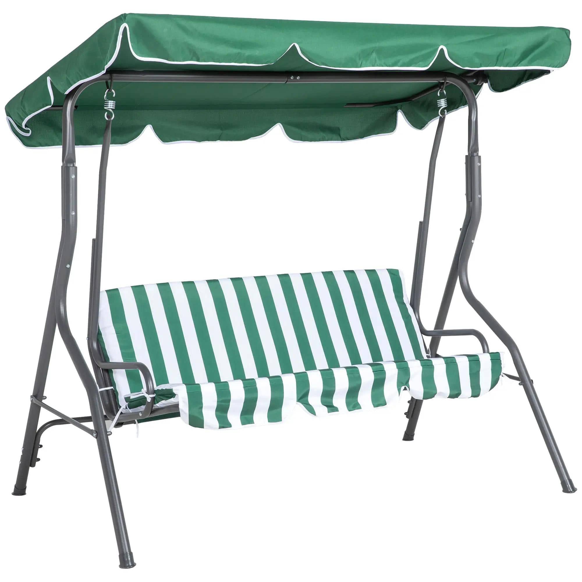 Resenkos - 3-Seater Swing Set With Steel Frame, Outdoor Patio Swing, Cushioned Armrests, Large Canopy, Green
