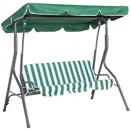 Resenkos - 3-Seater Swing Set With Steel Frame, Outdoor Patio Swing, Cushioned Armrests, Large Canopy, Green