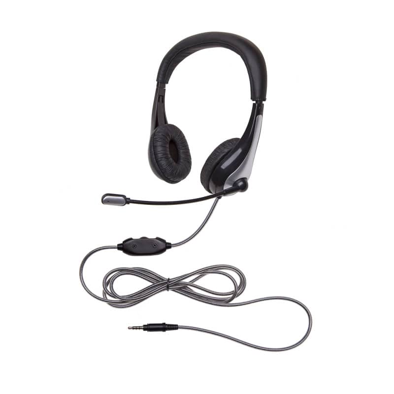Califone - NeoTech 1025MT Mid-Weight, On-Ear Stereo Headset with Gooseneck Microphone, 3.5mm Plug, Black/Silver