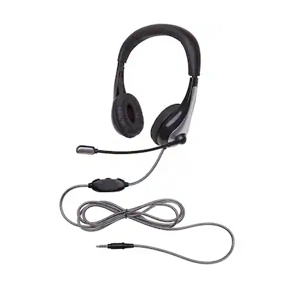 Front. Califone - NeoTech 1025MT Mid-Weight, On-Ear Stereo Headset with Gooseneck Microphone, 3.5mm Plug, Black/Silver.