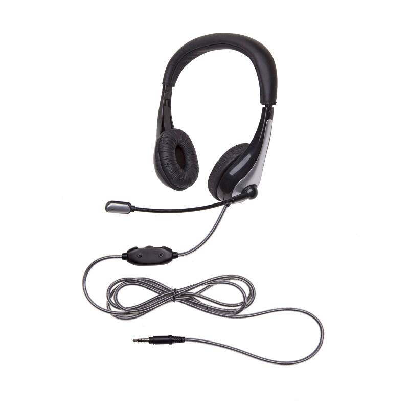 Front. Califone - NeoTech 1025MT Mid-Weight, On-Ear Stereo Headset with Gooseneck Microphone, 3.5mm Plug, Black/Silver.