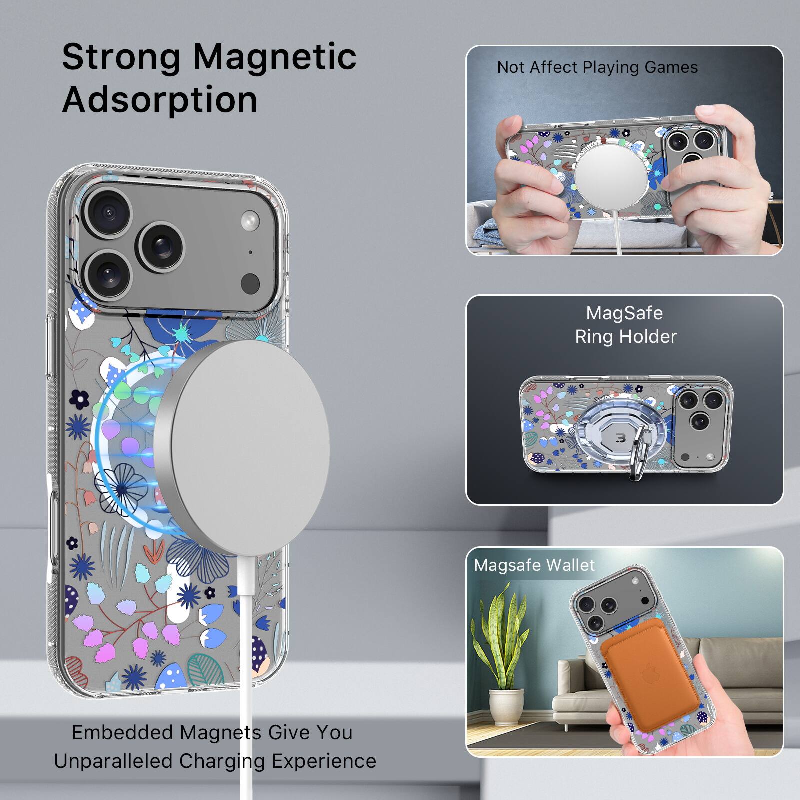 Strong Magnetic Adsorption

Embedded Magnets Give You Unparalleled Charging Experience

Not Affect Playing Games

MagSafe Ring Holder

MagSafe Wallet