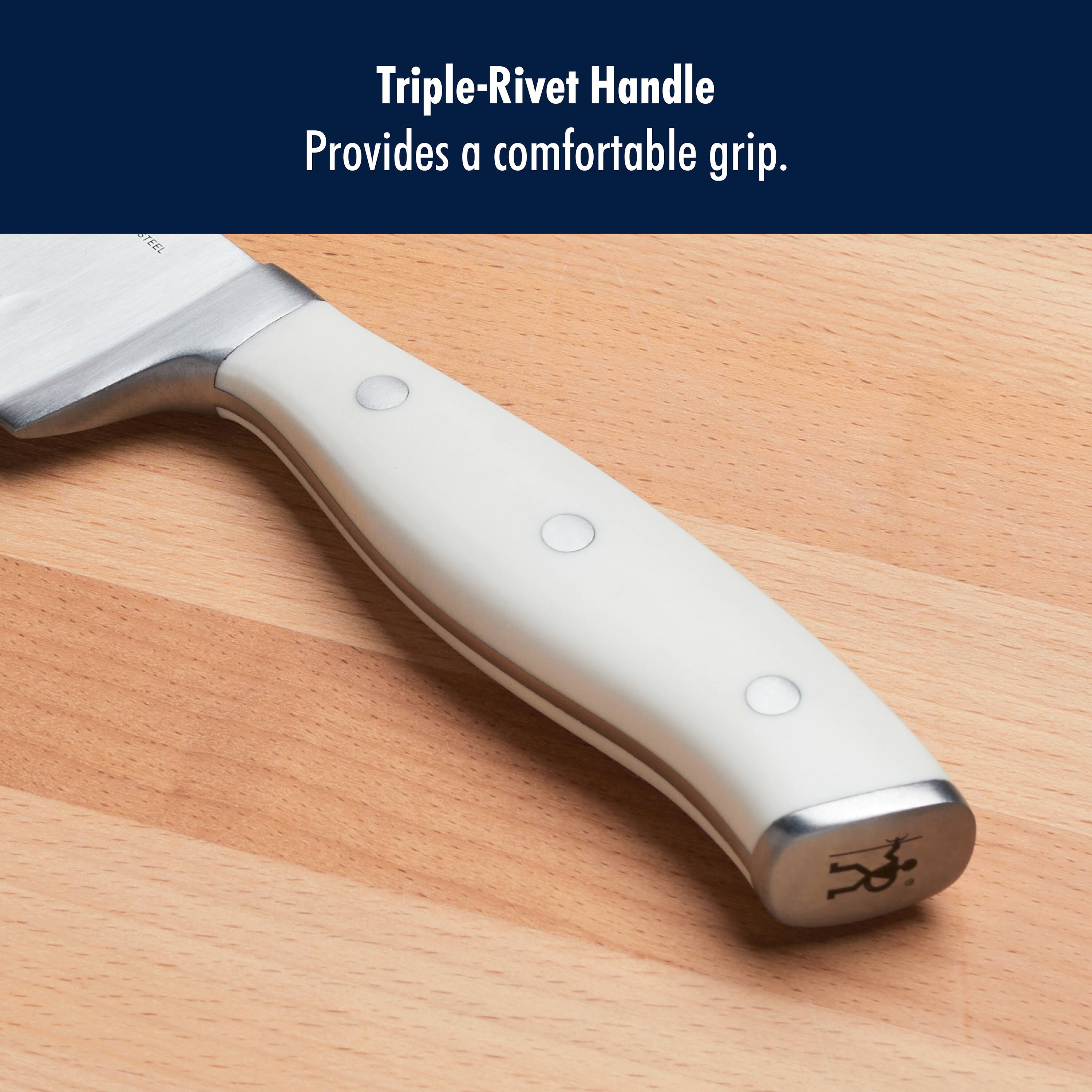 Triple-Rivet Handle Provides a comfortable grip.