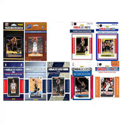 Sure, here is the corrected and grouped text from the image:
---
**Top Left:**
- 8 PAMINI PARIMI TEAM COLLECTION JO TEAM SET 2023-24 2024-25
**Top Right:**
- I.I FANINI NBAHOOPS NBAHOOPS PANINI TEAM COLLECTION PANINI TEAM COLLECTION TRABING
**Middle Left:**
- A U AC VT N WILI AMARS - ..E.. TRAUING JAZZ UTAH | A 8 JAZZ UTAH COLLECTION TEAM 2023-2 I NAES 2023-24 EAM COLLECTION : NOLL0FTIOO TU 2024-21 NBAITIG .. 2024-26 EAM COLLECTION NBA TRADING CARIS - 2021-22 NBA HOOPS IS * 6 NBAHOOPS 18+17 10 17 NBAHOOPS NBA NBA TEAM COLLECTION PANINI TEAM COLLECTION ANINI TEAM
**Middle Right:**
- 2023-24 NBA HOOPS PANINI TEAM COLLECTION
- 2024-25 NBA HOOPS PANINI TEAM COLLECTION
**Bottom Left:**
- NBA HOOPS NBA TEAM COLLECTION
- NBA HOOPS 15 x 16 PANINI TEAM COLLECTION
- NBA HOOPS 18 x 17 PANINI TEAM COLLECTION
- NBA HOOPS 18 x 19 PANINI TEAM COLLECTION
**Bottom Right:**
- 2021-22 NBA HOOPS PANINI TEAM COLLECTION
**Card Details:**
- UTAH JAZZ
- DERON WILLIAMS
- GORDON HAYWARD
- DONOVAN MITCHELL
---
This text is grouped based on the layout and content of the image.