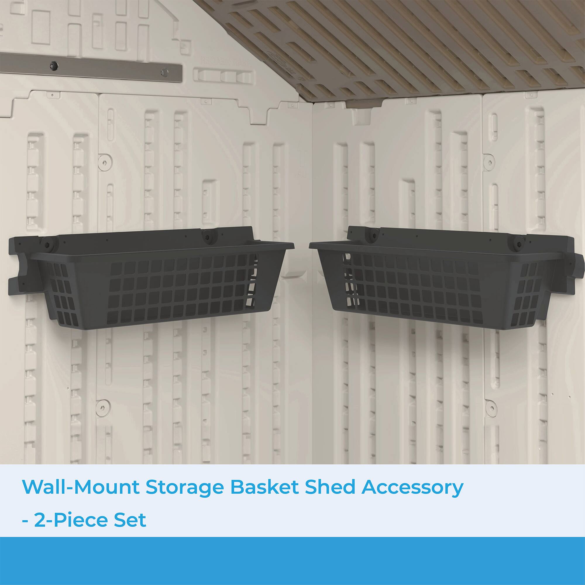 Wall-Mount Storage Basket Shed Accessory - 2-Piece Set