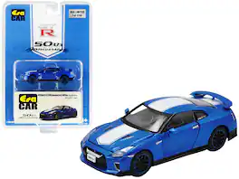 Nissan GT-R (RHD) Bayside Blue with White Stripe "50th Anniversary Edition" Ltd Ed 1200 pcs 1/64 Model Car by Era Car