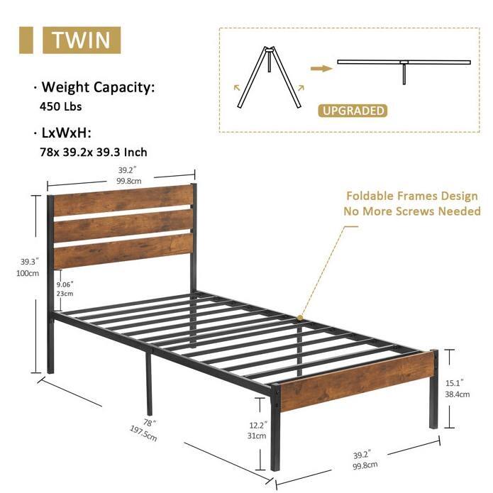 TWIN
Weight Capacity: 450 Lbs
UPGRADED
LxWxH: 78x 39.2x 39.3 Inch
Foldable Frames Design No More Screws Needed

78" 197.5cm
39.2" 99.8cm
39.3" 100cm
9.06" 23cm
12.2" 31cm
15.1" 38.4cm