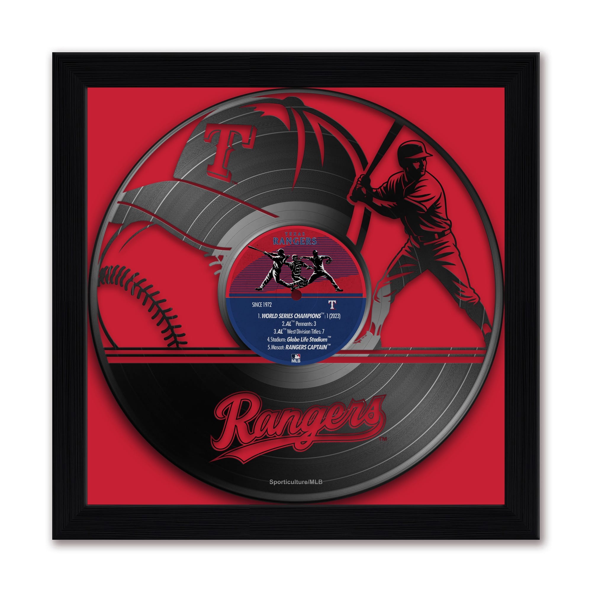 Sporticulture - Texas Rangers Framed 13" x 13" Vinyl Record Art Print - Multicolor