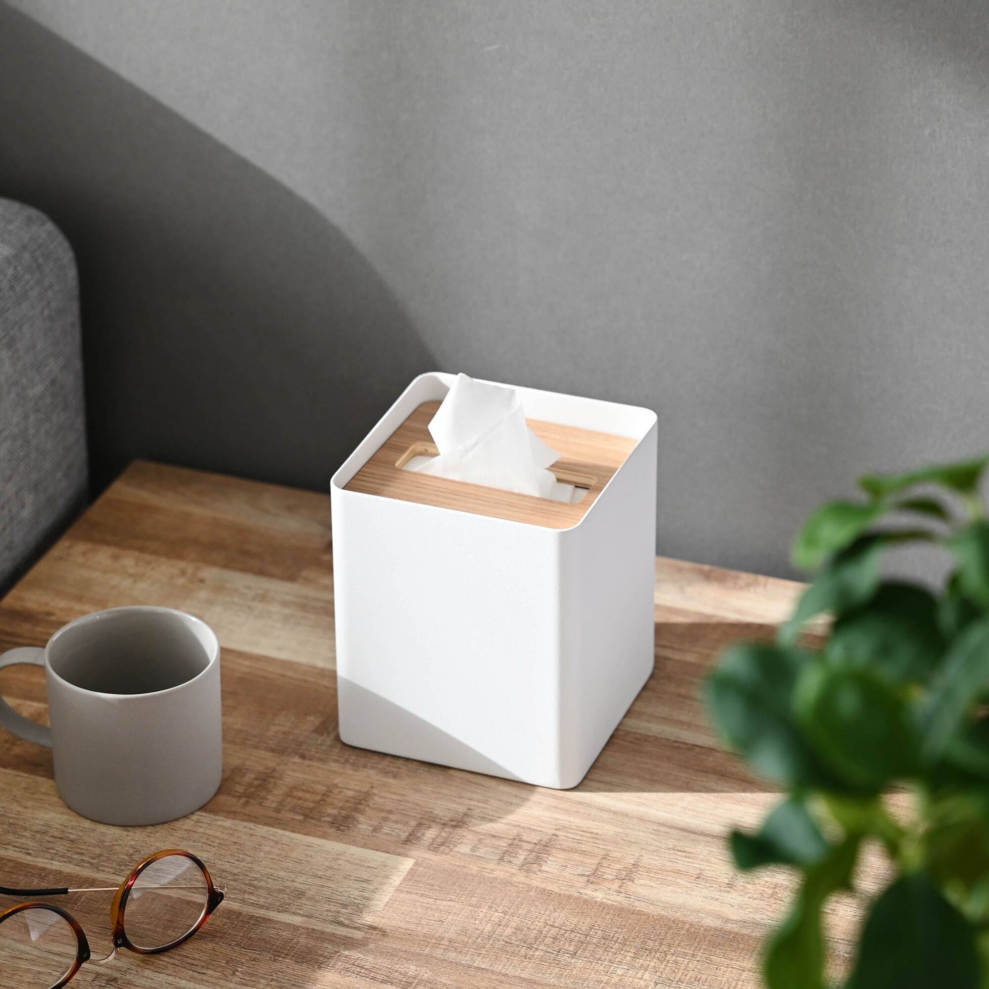 Alt View 1. Yamazaki Home - Tissue Box Cover - Square - Steel - Black, White.