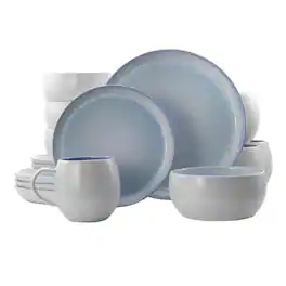 Elama - Mocha 16 Piece Stoneware Dinnerware Set - Blue
