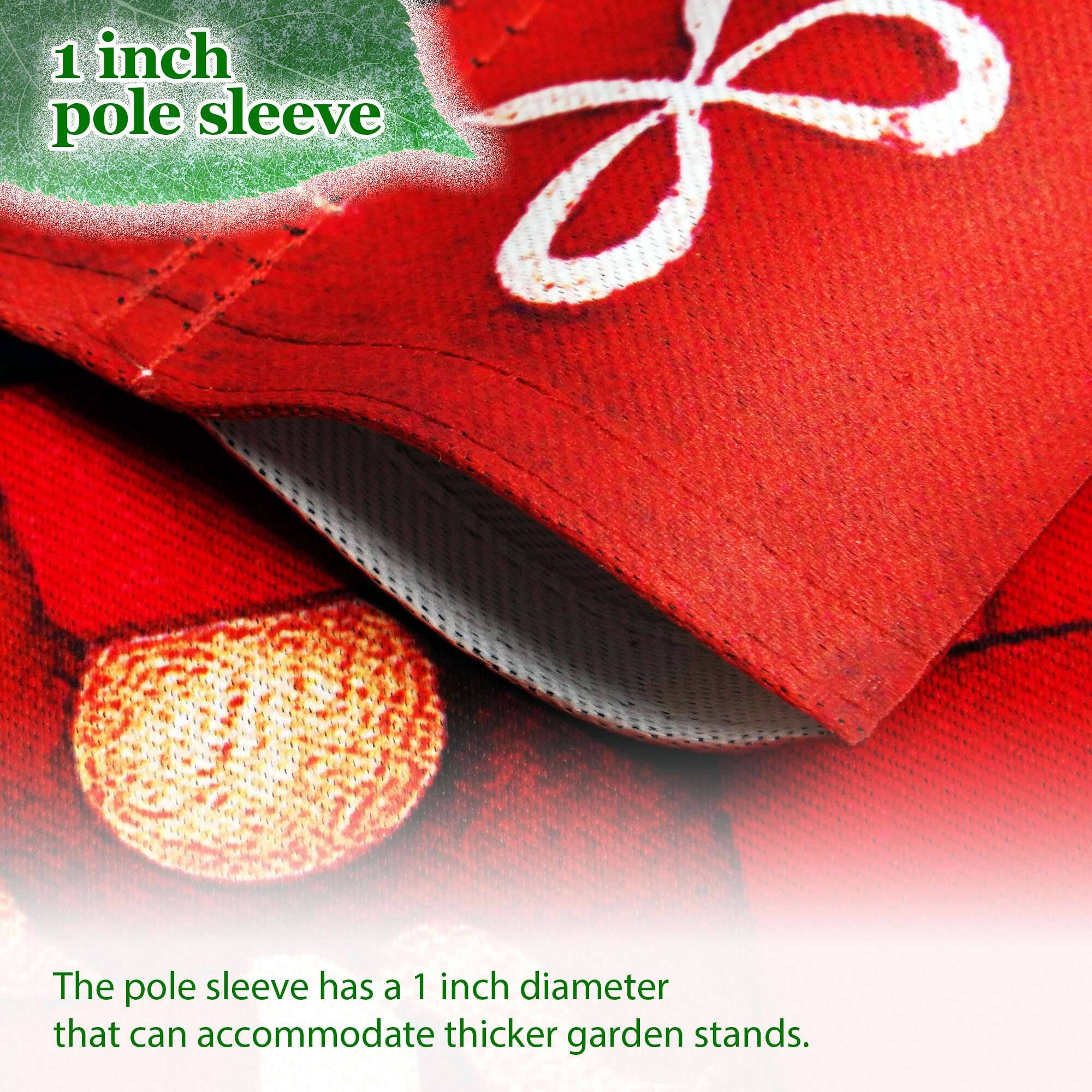 1 inch pole sleeve

The pole sleeve has a 1 inch diameter that can accommodate thicker garden stands.