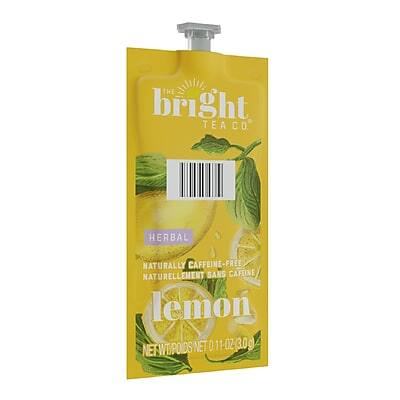 THE BRIGHT TEA CO  
HERBAL  
NATURALLY CAFFEINE-FREE  
NATURELLEMENT SANS CAFFEINE  
lemon  
NET WT. 0.11 OZ (3.0 g)  
NET PRODS. NET 0.11 OZ (3.0 g)