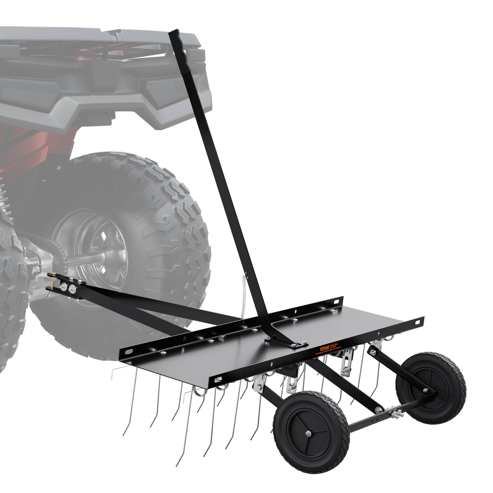 Front. VEVOR - Tow Behind Dethatcher, 40-inch Tow Dethatcher with 20 Spring Steel Tines, Lawn Dethatcher Rake - Black.