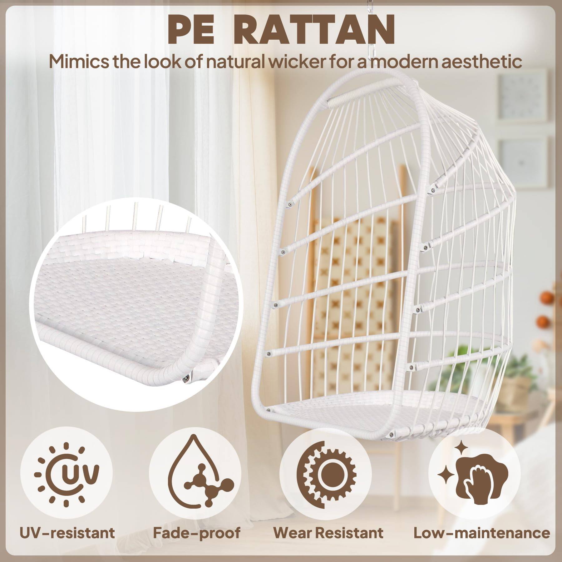 PE RATTAN  
Mimics the look of natural wicker for a modern aesthetic  

- UV-resistant  
- Fade-proof  
- Wear Resistant  
- Low-maintenance