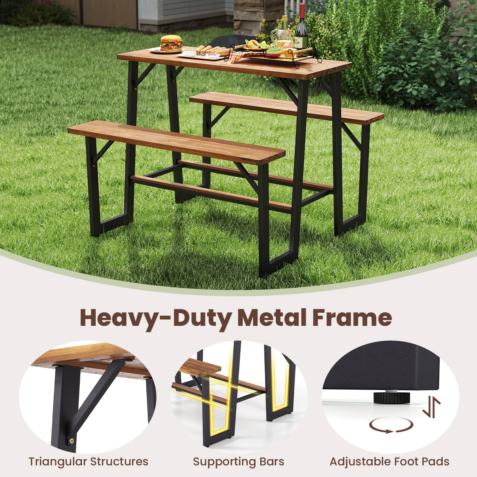 Heavy-Duty Metal Frame  
Triangular Structures  
Supporting Bars  
Adjustable Foot Pads