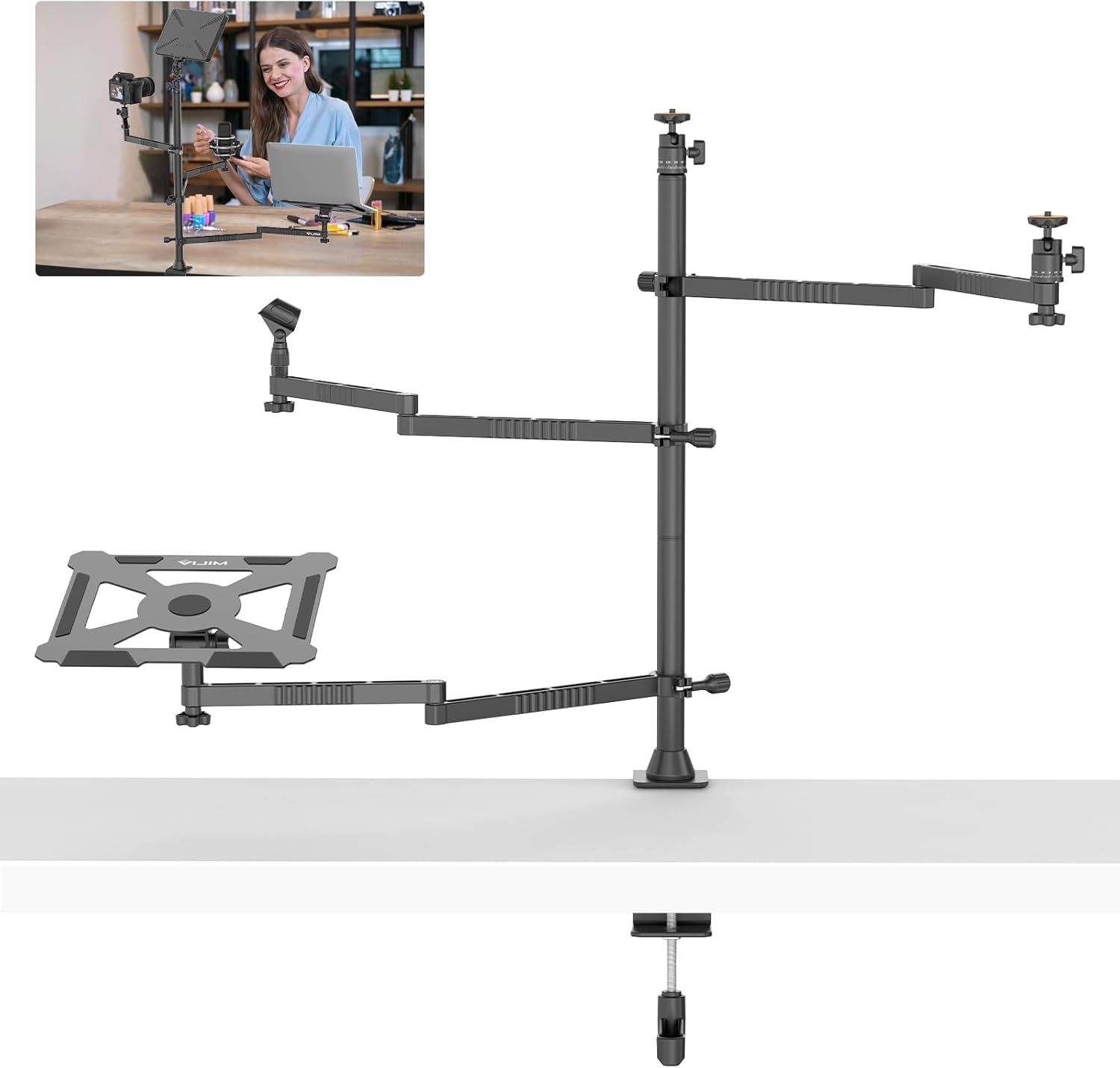 Front. Schertz - Ulanzi VIJIM LS23 Boom Arm – Flexible Overhead Desk Mount for Camera, Mic, Ring Light, Webcam & Podcast Setup.