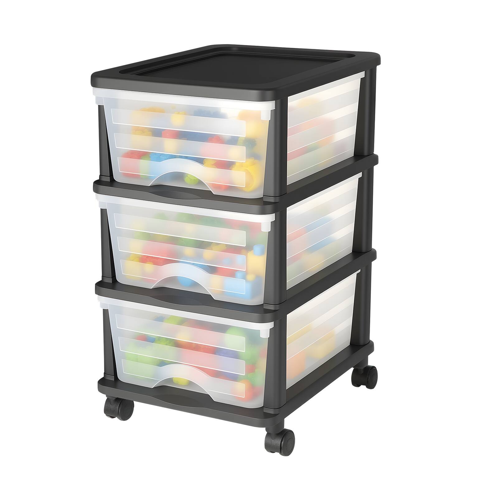 VEVOR - Plastic Storage Drawers Cart, 3 Drawers Storage Organizer with Wheels, Rolling Closet Organization and Storage Dividers - Black, transparent, white