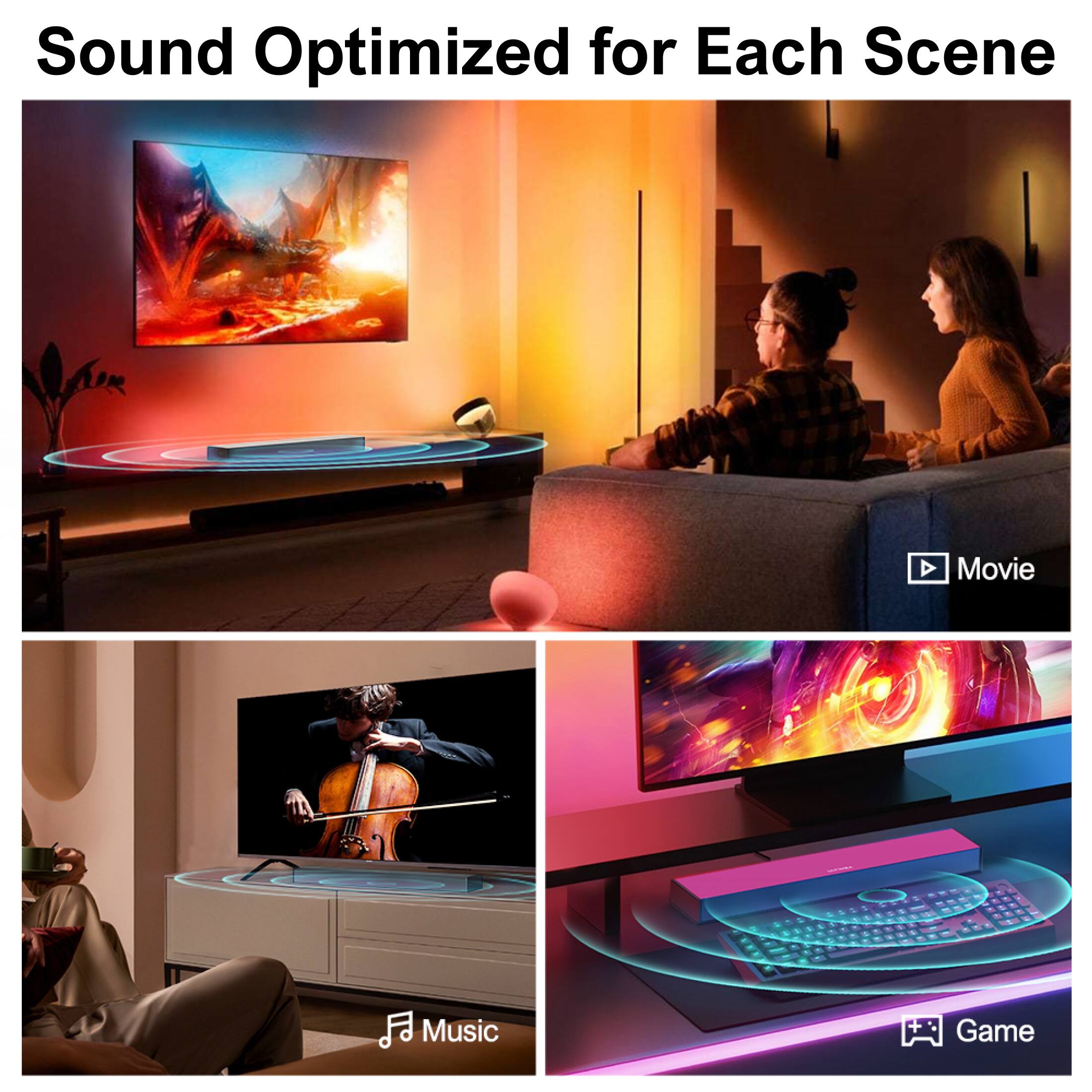 Sound Optimized for Each Scene

Movie
Music
Game