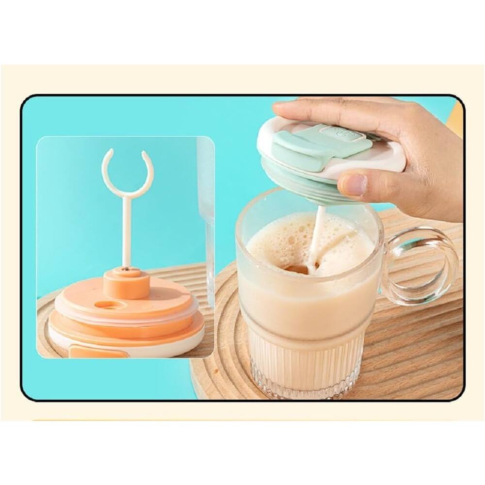 Left. Schertz - Electric Self-Stirring Glass Travel Mug w/ Straw, High-Speed Mixer (Cyan) - Cyan.