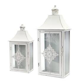 Melrose - Set of 2 Vintage Distressed Pillar Candle Lanterns 19.5" - White