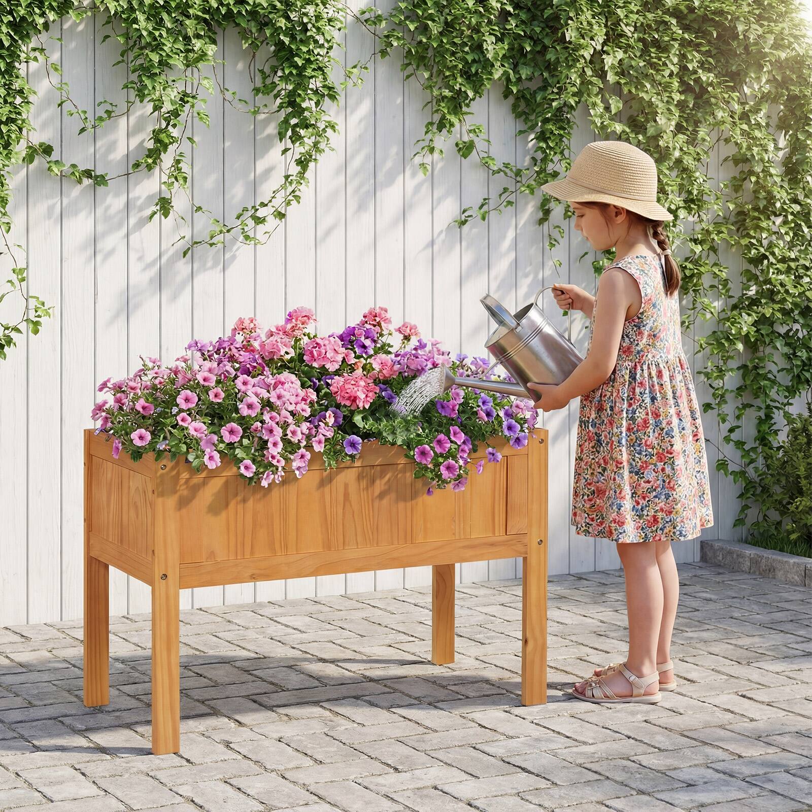 Alt View 1. Costway - Costway 2 PCS Wooden Raised Garden Bed Elevated Planter Box with Bed Liner & Drainage Holes - Orange.