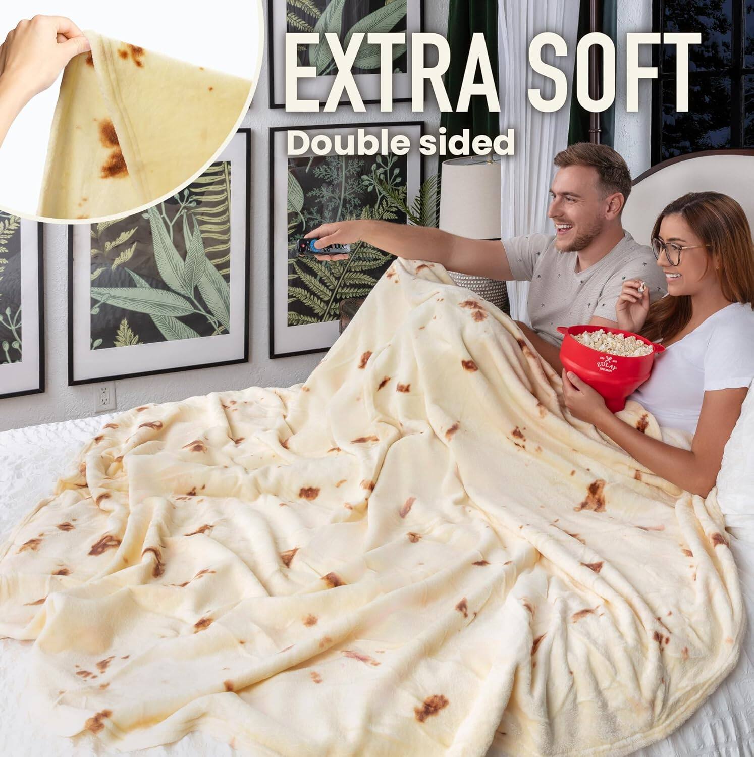 Zulay Kitchen Throw Blanket Double Sided Flannel 80 Inches Burrito