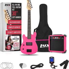 Lyxpro - Left Handed 30” Beginner Electric Guitar Kit with 3/4 Size Guitar, Amp, Six Strings and More - Pink