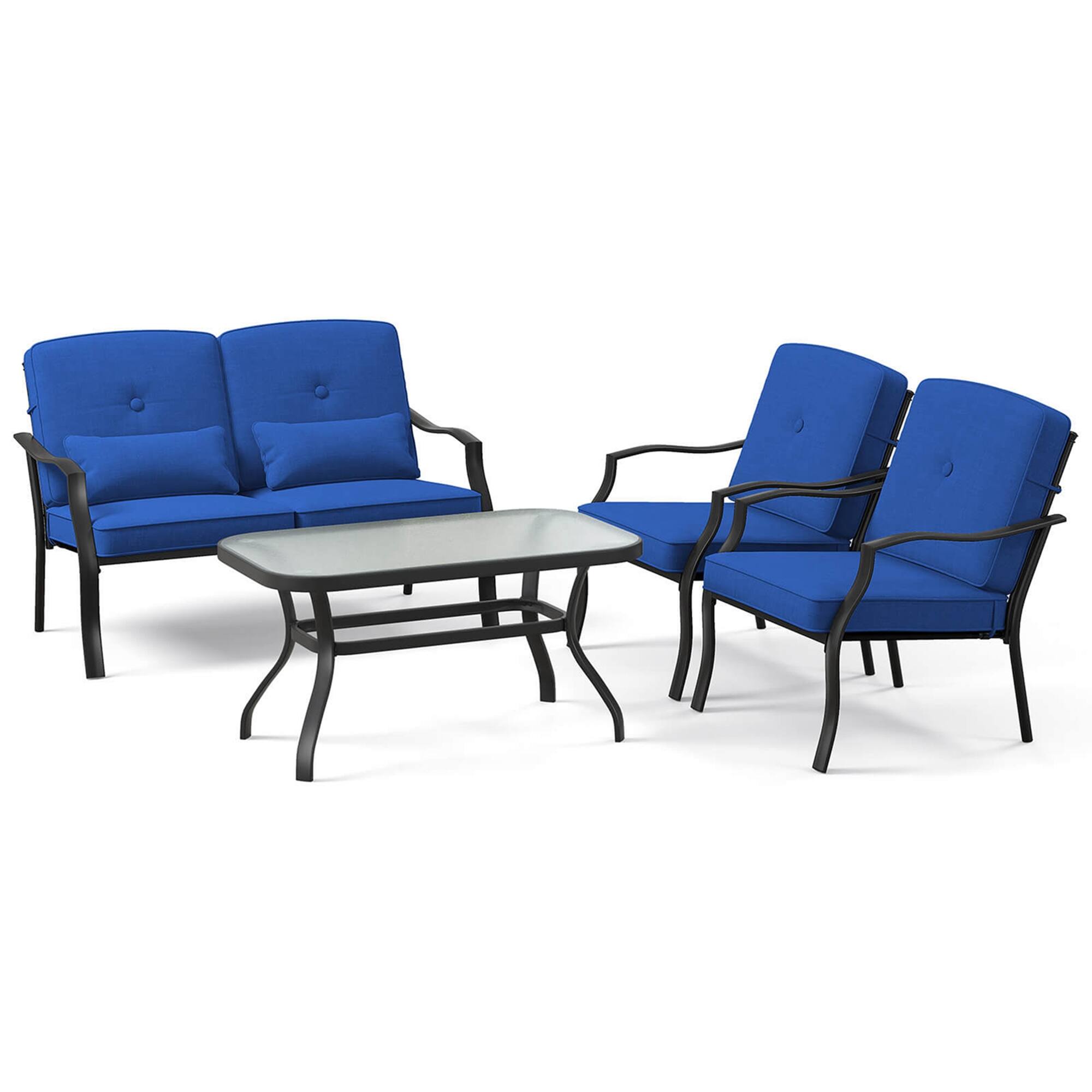 Alt View 9. Costway - 4 PCS Patio Furniture Set Outdoor Conversation Sofa Tempered Glass Coffee Table - Navy.
