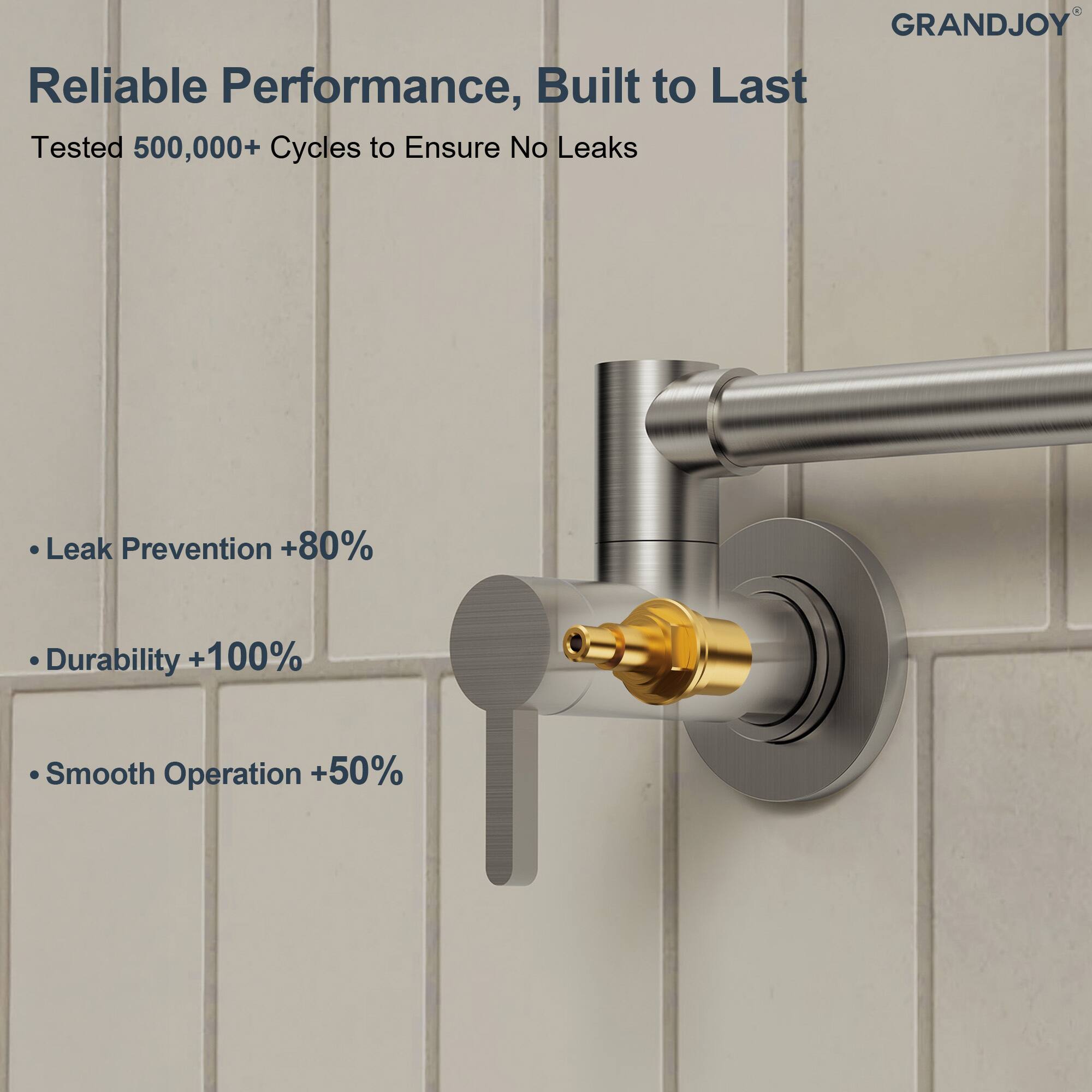 GRANDJOY

Reliable Performance, Built to Last

Tested 500,000+ Cycles to Ensure No Leaks

- Leak Prevention +80%
- Durability +100%
- Smooth Operation +50%