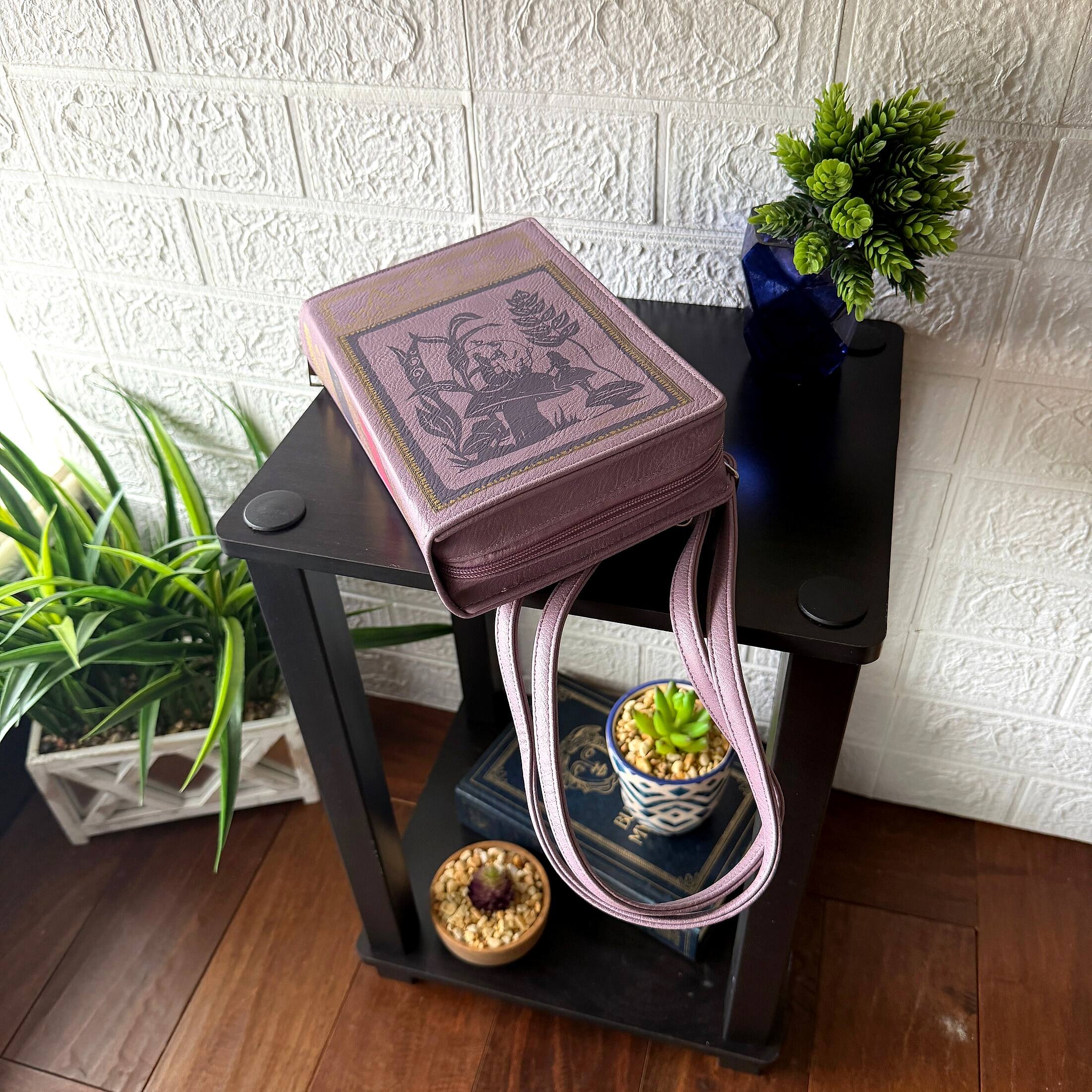 Alt View 7. Things2Die4 - Book Shaped Crossbody Bag Alice in Wonderland Lavender Vinyl 9.25 In - Lavender.